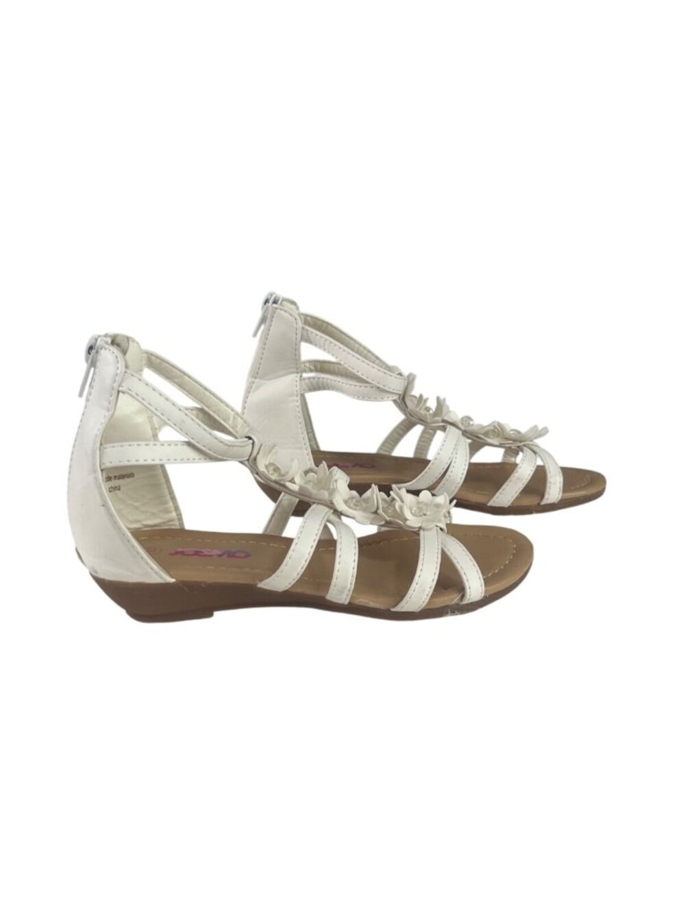 Josmo Girls Flower Embellished Strappy Sandals Back Zipper Size 13 White